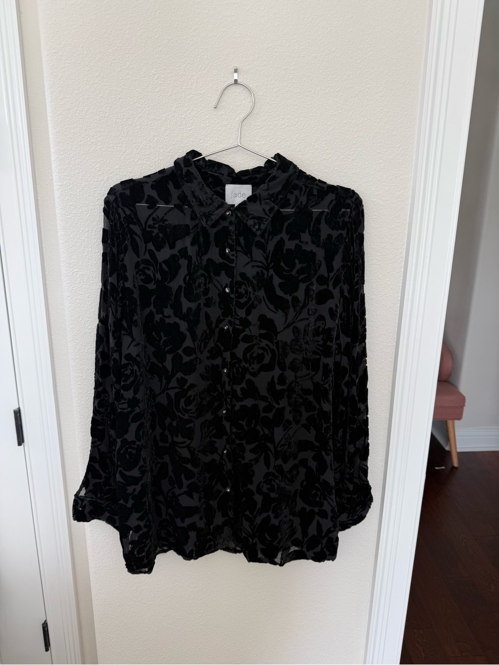 Johnny Was Jade Black Floral Burnout Button-Up Blouse